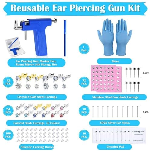 Ear Piercing Gun with Piercing Tools Kit, Professional Ear Nose Piercing Gun Machine with Stainless Steel Piercing Studs, Crystal Earrings Set for At Home Salon Earlobe Cartilage Helix Tragus Piercing thumbnail 4