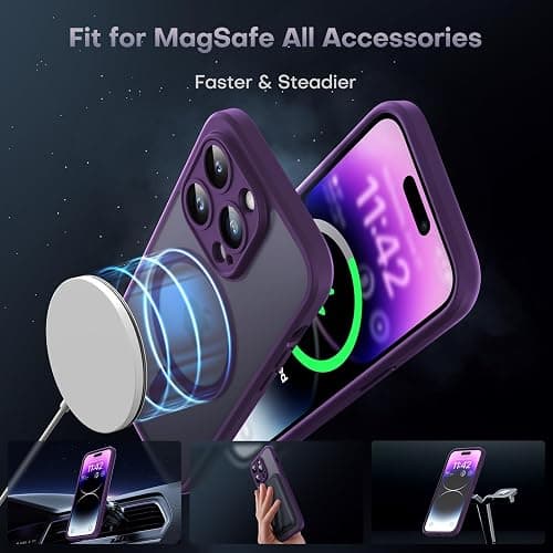 TOCOL Magnetic for iPhone 14 Pro Case 6.1-Inch, Fit for MagSafe, Upgraded [Full Camera Protection], [14FT Military Grade Drop Tested] Shockproof Translucent Matte Back Cover (Midnight Purple) thumbnail 2