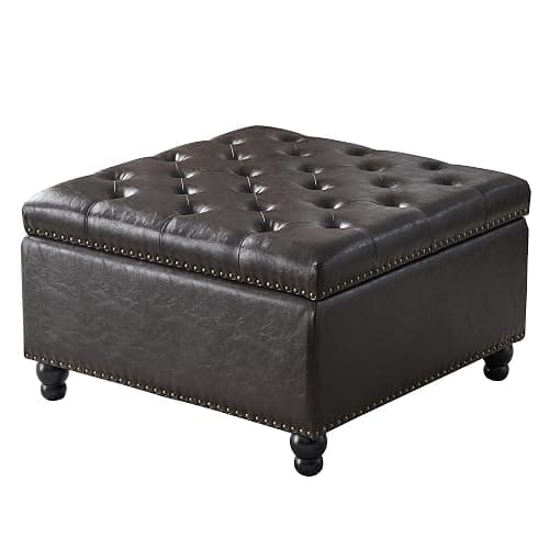 Polarisys Square Storage Ottoman Bench Ottoman Coffee Table Bench Oversized Coffee Table Ottoman Bench with Storage for Living Room, Brown thumbnail 9