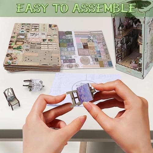 CRIOLPO Book Nook Kit for Adults - DIY Doll House Booknook with LED Light | Book Nook Miniature Kit 3D Wooden Puzzle Bookends for Bookshelf Insert Decor Craft for Adult Teen Halloween Christmas gift thumbnail 6
