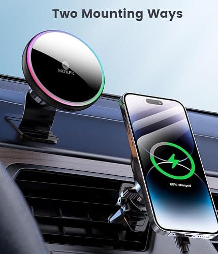 MOKPR for Magsafe Car Mount Charger-15W Wireless Car Charger-Magnetic Car Phone Holder for Dash Air Vent-LED RGB HandsFree Car Mount Fast Car Charger for iPhone 14/13/12 Series thumbnail 2