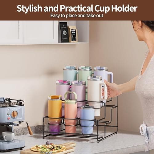 Nuovoware Water Bottle Organizer for Stanley 40 Oz Tumbler with Handle, 3-Tier Stanley Cup Organizer for Cabinet, 9 Bottles Free-Standing Kitchen Tumbler Storage Holder, Easy to Install, Black - Black thumbnail 5