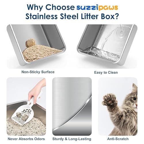 Suzzipaws Stainless Steel Litter Box with Lid, 17.3”×13.4”×9" Kitty Litter Box for Kittens & Small Pets, High Sides Metal Cat Litter Box for Leak Proof, Easy to Clean, Non-Stick, Odor Control thumbnail 5