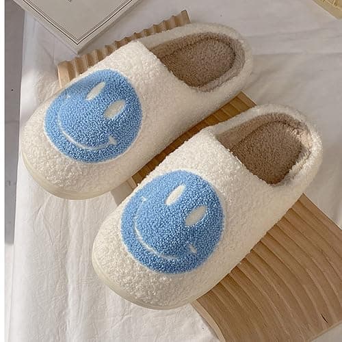 Bevaney Smile Face Slippers for Women - Soft Plush Retro Preppy Slip-on Comfortable Indoor/Outdoor Shoes thumbnail 2