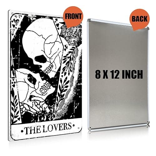 BEASTZHENG Halloween Decorations Tarot Cards The Lovers Metal Tin Sign Wall Décor Black Vintage Sign for Home Living Room Bedroom Decor Gifts - Lovers thumbnail 3