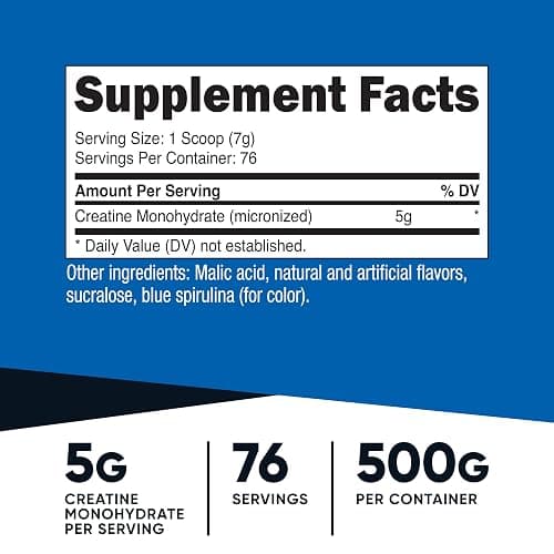 Nutricost Creatine Monohydrate Powder (Blue Raspberry), 500 Grams (1.1 LBS) thumbnail 2