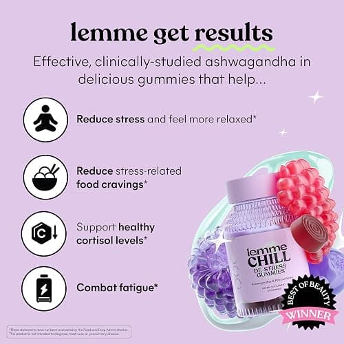 Lemme Chill Stress Relief Gummies with 300mg KSM-66 Ashwagandha, Lemon Balm, Passionflower & Goji to Support Relaxation, Healthy Cortisol & Sleep - Gluten-Free, Non-GMO, Mixed Berry (60 Count) thumbnail 2