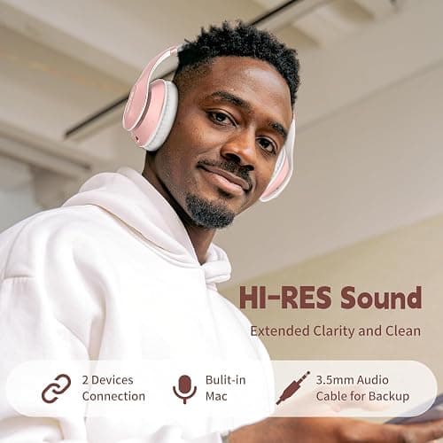 Glynzak Wireless Bluetooth Headphones Over Ear 65H Playtime HiFi Stereo Headset with Microphone and 6EQ Modes Foldable Bluetooth V5.3 Headphones for Travel Smartphone Computer Laptop Rose Gold thumbnail 2