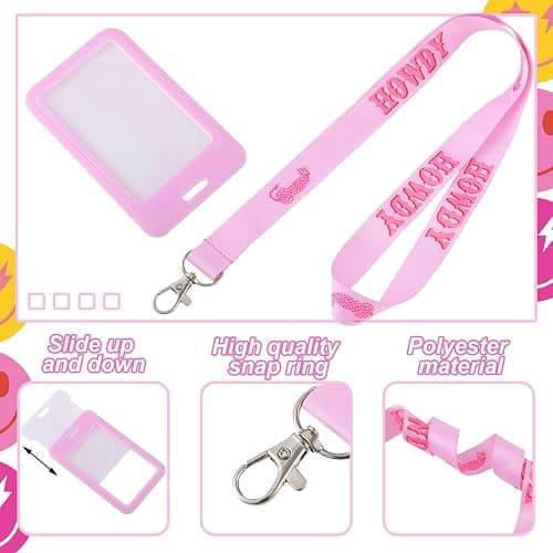 Lincia 4 Pack Preppy ID Badge Holder with Lanyard Preppy Lanyard with Clip Clasp Hard Card Case Pink Back to School Supplies Cool for School Decor for Women Girls Students Teachers Nurse Office Worker thumbnail 4