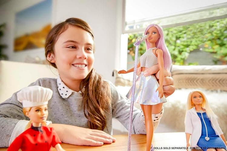 Barbie Careers Fashion Doll & Accessory, Pop Star with Pink Hair & Brown Eyes Wearing Iridescent Skirt with Microphone thumbnail 2
