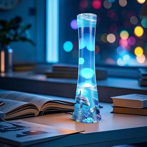 Jellyfish Lamp, 16inches Motion Light with Blue Liquid White Wax Cool Night Lights Home Bedroom Office Decoration Lighting Holiday Present Lava Lamps for Adults - Blue thumbnail 3