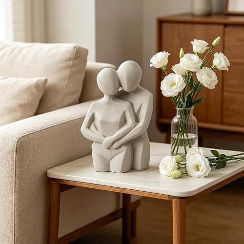 Guichifun Couple Hugging Statue Home Decor - Beige Lover Embrace Sculpture Romantic Figurine for Home Décor Wedding Modern Minimalist Art for Bedroom Living Room Shelf Gift 7.25 x 4.25 x 10.5 Inch thumbnail 7