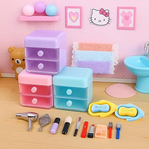 116Pcs Dollhouse Mini Accessories Set - Makeup Tools Bathroom Toiletries Handbag for DIY Micro Scene Decoration Simulation Shampoo Hair Dryer Cosmetic Brush for Bedroom Girl Novelty Toy Jewelry Box thumbnail 6