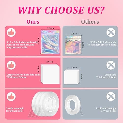 ESUOHYM 50 Pcs Nail Packaging Bags for Press On with 3 Double Side Tape | Holographic Press On Packaging Fits All Sizes, Nail Storage with Nail Cardboards, Nail Art Business Supplies Kit Salon Home thumbnail 5