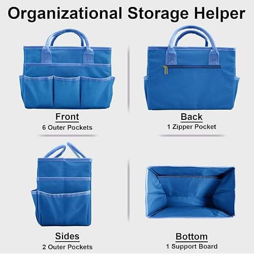 Cupohus Art Organizer Craft Storage Tote Bag with Pockets and Handles, Oxford Fabric Carrying Caddy for Teacher, Officer, Artist, Traveler, and more –Blue thumbnail 4