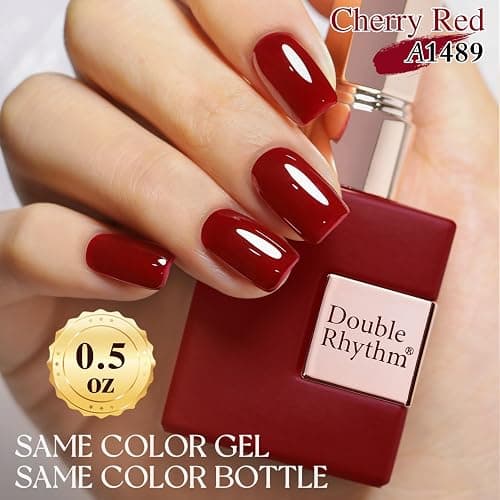 Double Rhythm Translucent Gel Polish Sheer Neutral Natural Light Milky Same Color Same Bottle 15ML Jelly UV Polish Nail Art DIY at Home (Cherry Red-A1489) thumbnail 5