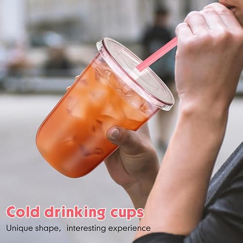 Ziliny 50 Sets Clear Plastic Cups with Heart Shaped Straws and Lids, Disposable Iced Coffee Cups Drinking Pet for Cold Drinks, Valentine's Galentine's Day Bridal Baby Showers Party (16 oz,Pink) thumbnail 6