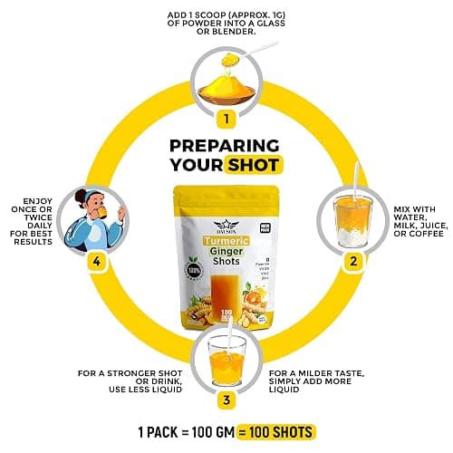 Ginger Turmeric Supplements with Piperine, Vitamin C, Vitamin D3 & Zinc | 100 Servings of Turmeric Ginger Shots for Joint, Heart, Brain, Gut & Skin Health | Ayurved | Powder (Shot 3) thumbnail 3