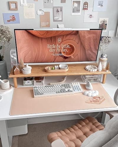 ROCDEER Bamboo Dual Monitor Shelf, Monitor Stand Riser with Underneath Storage for Desk Office Supplies, Supports Heavy TV up to 300 lbs, Natural thumbnail 7