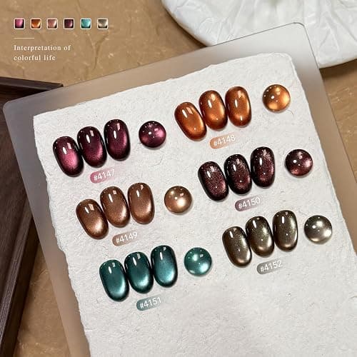 GAOY Glitter Cat Eye Gel Nail Polish Set with Magnet, 6 Colors Brown Green Purple Gold, Holographic Shimmer UV Soak Off Gel Polish for Salon & DIY Nail Art thumbnail 5