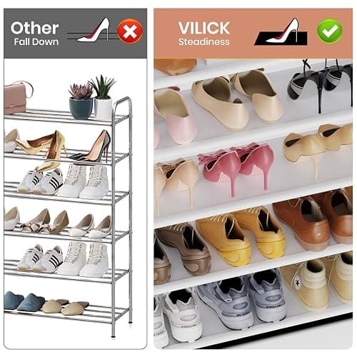 VILICK Shoe Rack for Closet Shoe Organizer Space Saver Storage for 20-25 Pair Shoe Shelf with Hook and Side Pocket Free Standing 5 Tier Shoe Rack Organizer for Entryway,Small Spaces, White thumbnail 6
