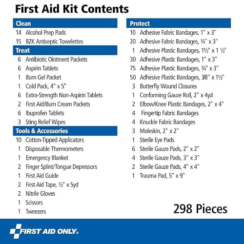 First Aid Only 298 Piece All-Purpose Emergency First Aid Kit for Home, Office, Car, Apartment, Dorm, and Camping, Travel-Friendly Compact Pouch Fits in Backpacks, Suitcases, Cabinets, and Drawers thumbnail 3