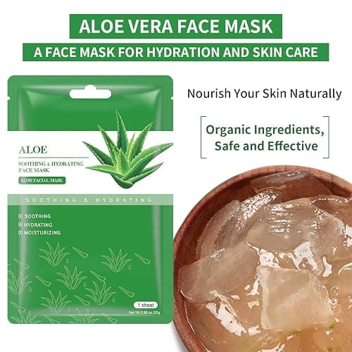 Aloe Vera Soothing Mask Hydrating Face Masks Skincare Moisturizing Facial Sheet Mask Skin care for Dry, Oily, Sensitive Skin Face Mask for Acne, Sun Care, Calming, Refreshing 25ml/0.88oz, 10 Pack thumbnail 3