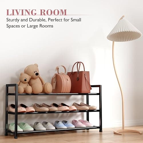 Bumusty 3-Tier Expandable Shoe Rack for Closet, 18“-33” Adjustable Shoe Rack for Small Space, Small Shoe Organizer for Front Door, Sturdy Metal, Black thumbnail 4