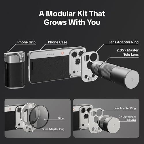 PGYTECH RetroVa Grip Kit for iPhone 17 Pro Max, Vintage Phone Case with Quick-Release Bluetooth Shutter Grip, MicroSD Slot, 1/4"-20 Thread, Physical Controls & App Integration - Graphite Black thumbnail 6