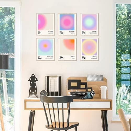 Aura Angel Numbers Poster, Colorful Gradient Posters for Room Aesthetic, Minimalist Inspirational Quotes Canvas Wall Art Paintings, Abstract Y2k Style Bedroom Wall Art for Girl's Room, Dorm thumbnail 2