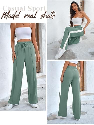 Bellcoco Wide Leg Sweatpants Women High Waisted Baggy Sweat Pants Active Striped Track Pants with Pockets thumbnail 6