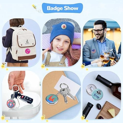 Badge Maker Button Machine Multiple Sizes DIY Pin Maker Badge Press Machine with 10 Bottle Opener, 10 Key Chain Suits, Molds & Round Paper Cutter DOYFAY (Violet, DC109P320) thumbnail 7