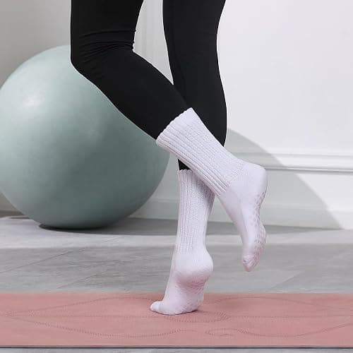 Toetally Pilates Socks for Women Mid Calf Slouch Yoga Socks with Non Slip Grippers for Barre Boot Sock 3 Pairs thumbnail 6