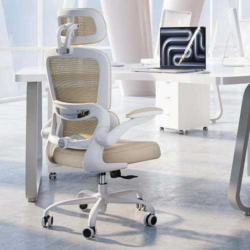 TRALT Office Chair Ergonomic Desk Chair, 330 LBS Home Mesh Office Desk Chairs with Wheels, Comfortable Gaming Chairs (1, Beige) thumbnail 9