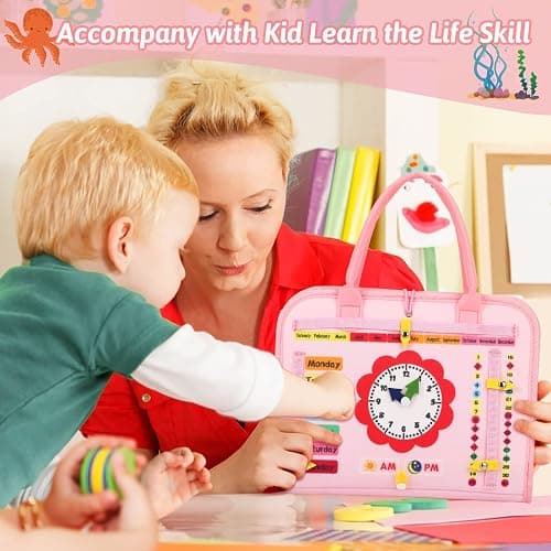 8 in 1 Toddler Busy Board for 1 Years Old, Montessori Toy Busy Book for Toddlers 1-3 Educational Toy Activity for Basic Motor Skills, Kid Travel Essential 2-4 Yr Christmas Birthday Gift for Girl thumbnail 2