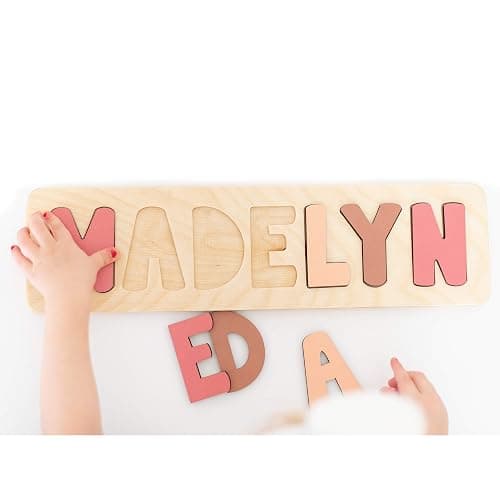 Personalized Wooden Name Puzzle for Kids, Handmade in USA by Bloom Owl, Custom Baby Gifts for Boys and Girls Easter or First Birthday, Montessori Toys for Toddlers 1-3, Baby Puzzle thumbnail 4