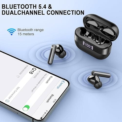 Wireless Earbuds, 2025 Bluetooth 5.4 Headphones Bass Stereo, Ear Buds with 4 Mics ENC Noise Cancelling, Bluetooth Earbuds 48H Playtime LED Display Charging Case, IP7 Waterproof in Ear Earphones Black thumbnail 6