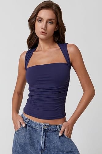 QINSEN Women's Square Neck Slim Fit Tank Top thumbnail 5