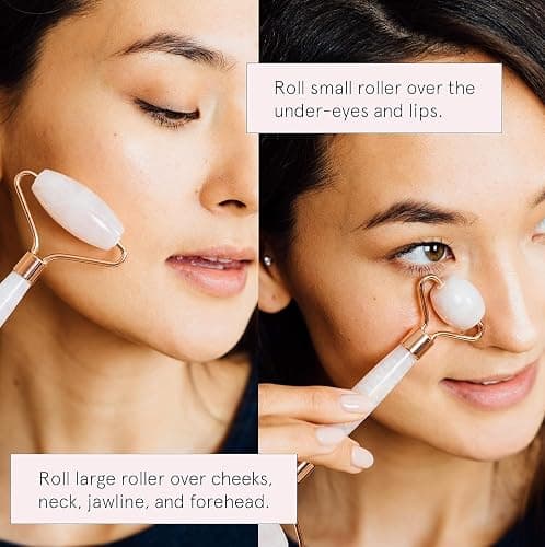 Rose Quartz Face Roller - Face Roller Skin Care - Facial Roller - Stone Roller For Face - Face Massager Roller For Lymphatic Drainage, Puffiness - Quartz Roller For Face by grace and stella thumbnail 2