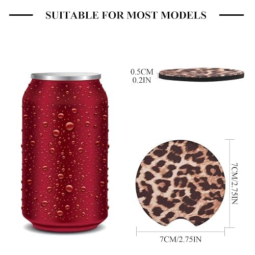 4 Pack Car Coasters, 2.75inch Leopard Print Cup Holder Coasters for Car, Neoprene Cup Pad Mat Coaster for Cup Holders for Women thumbnail 2
