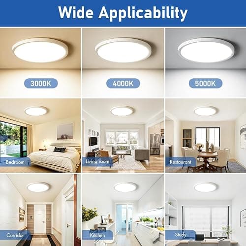 6 Pack 12 Inch Hardwired Dimmable LED Flush Mount Ceiling Light Fixtures, 24W 2640LM 3000K/4000K/5000K, House Upgrade Led Lights for Bedroom Hallway Laundry Room Rental Units, 240W Equiv., White thumbnail 5