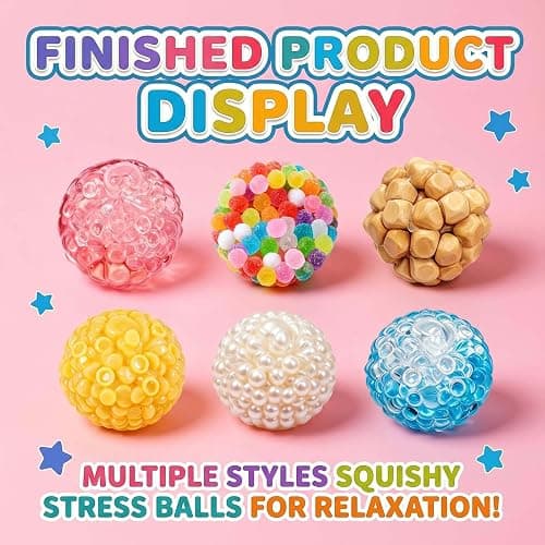 DIY Stress Ball Squishy Making Kit- 16 TPR Skins, 20 Fillers, Stress Ball Empty Bead Squishy Clear kit, Create ASMR Anxiety Relief Toys, Handmade Fidget Squishy Stress Balls, Party Favors for Party thumbnail 7