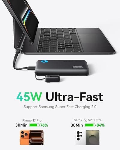 INIU Portable Charger, Ultra Slim 10000mAh 45W PD Power Bank, USB C in&Out Fast Charging Battery Pack, Travel Essential Phone Powerbank Compatible with iPhone 17 16 15 Samsung S22 S21 Google iPad etc thumbnail 3