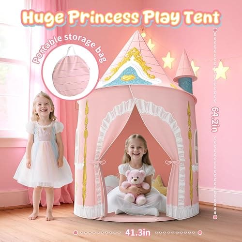 Skirfy Kids Play Tent for Girls Toddler Indoor Princess Tents for Kids Ages 4-8 Large Outdoor Playhouse Castle for Girl Boys 3-5 4-6 Birthday Thanksgiving thumbnail 2