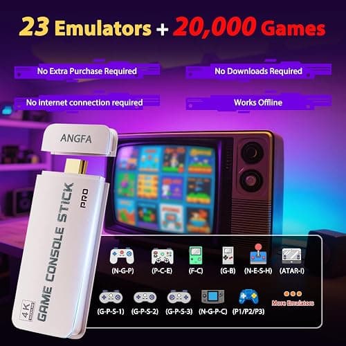 Wireless Retro Game Console Built-in 20000+ Games and 23 Emulators, 2026 New Plug & Play Retro Gaming Console with 4K Output & Dual 2.4G Controllers, Games Nostalgic Stick for Christmas Gift (64GB) thumbnail 2