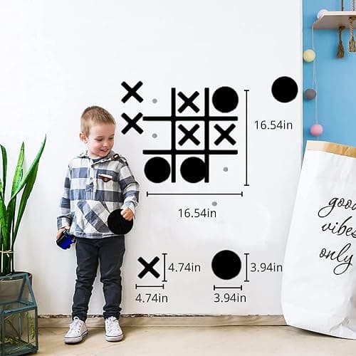 Magnetic Tic Tac Toe Wall-Mount Game,Game Room Decor,Modern Wall Decals for Kids Room,Classroom&Offices,Best Gift for Family, Friends (Black) thumbnail 2