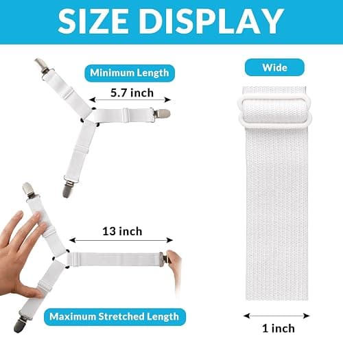 Inscool Bed Sheet Straps, 4-Pack Adjustable Bed Sheet Clips - Easy Install Secure Fit Clips, Non-Slip Elastic Holders for Fitted Sheets | Keep Sheets in Place (White) thumbnail 2