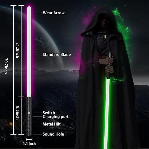 Oueyes Lightsabers Metal Hilt Light Sabers RGB 16 Colors 2 in 1 Dueling Type-C Rechargeable Sword for Adult Kids Halloween Thanksgiving Christmas New Year Cosplay Gift Toys (Black) thumbnail 3