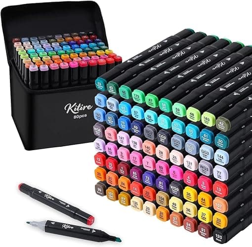 Kitire 80 Alcohol Markers Set, Quick Drying Dual Tip Colouring Pens for Adults, Permanent Art Felt Tip Pens for Coloring Book, Drawing Graffiti, Manga Artists, Painting, Anime, Sketching - Image 1