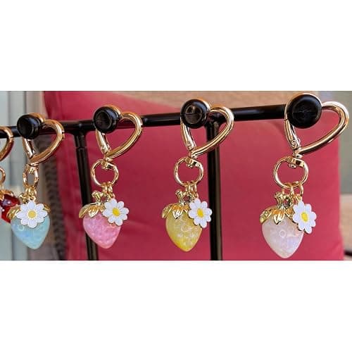 Agromusk Cute Strawberry Keychain,Bag Charms,Kawaii Heart Flower Daisy Key chains Accessories Decor for Girls Purse Gift thumbnail 3
